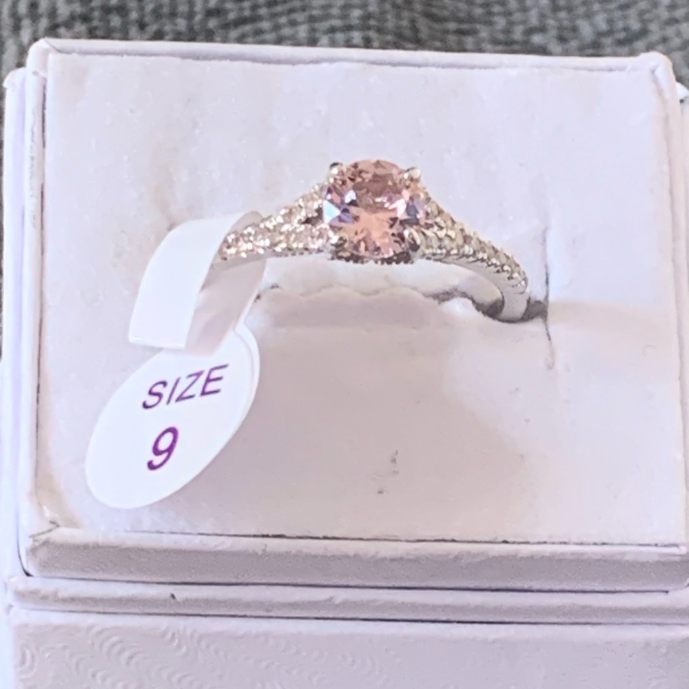 Bomb Party Lab Created Light Pink Morganite on rhodium plating